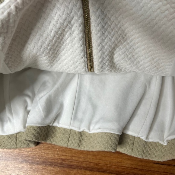 Calvin Klein Women's Skirt Suit Set White & Tan Textured Gold Zipper Size 2 - Picture 8 of 13